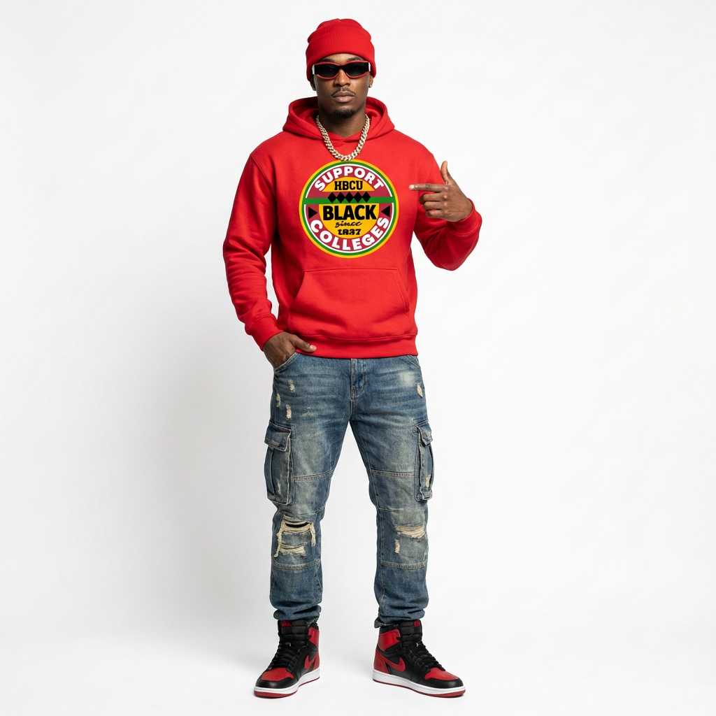 Support Black College Red Luxe Pullover Hoodie