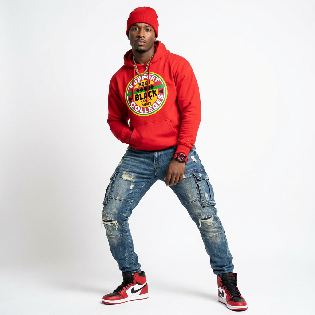 Support Black College Red Luxe Pullover Hoodie