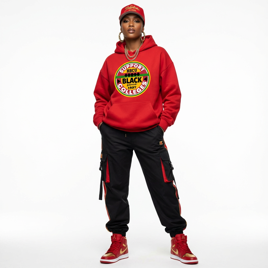 Support Black College Red Luxe Pullover Hoodie