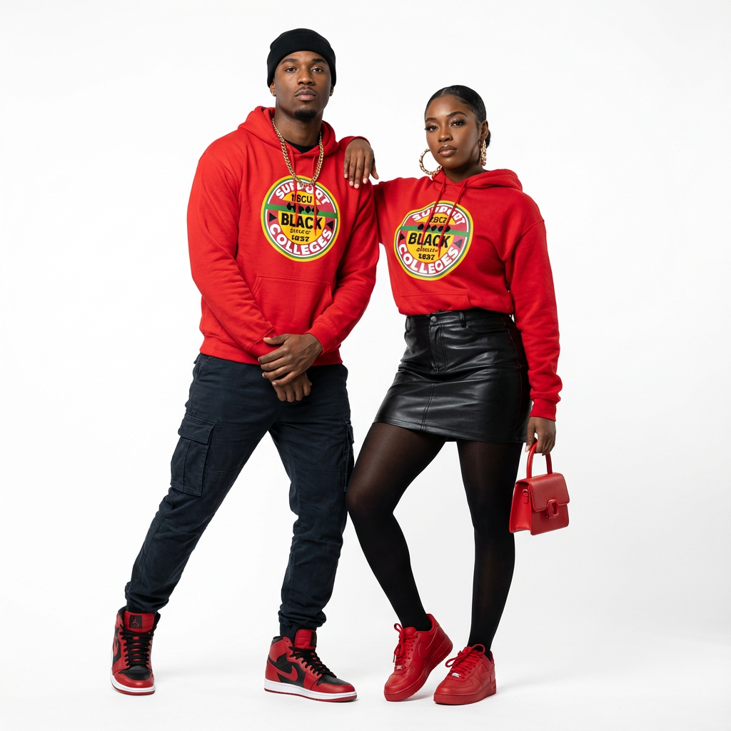 Support Black College Red Luxe Pullover Hoodie